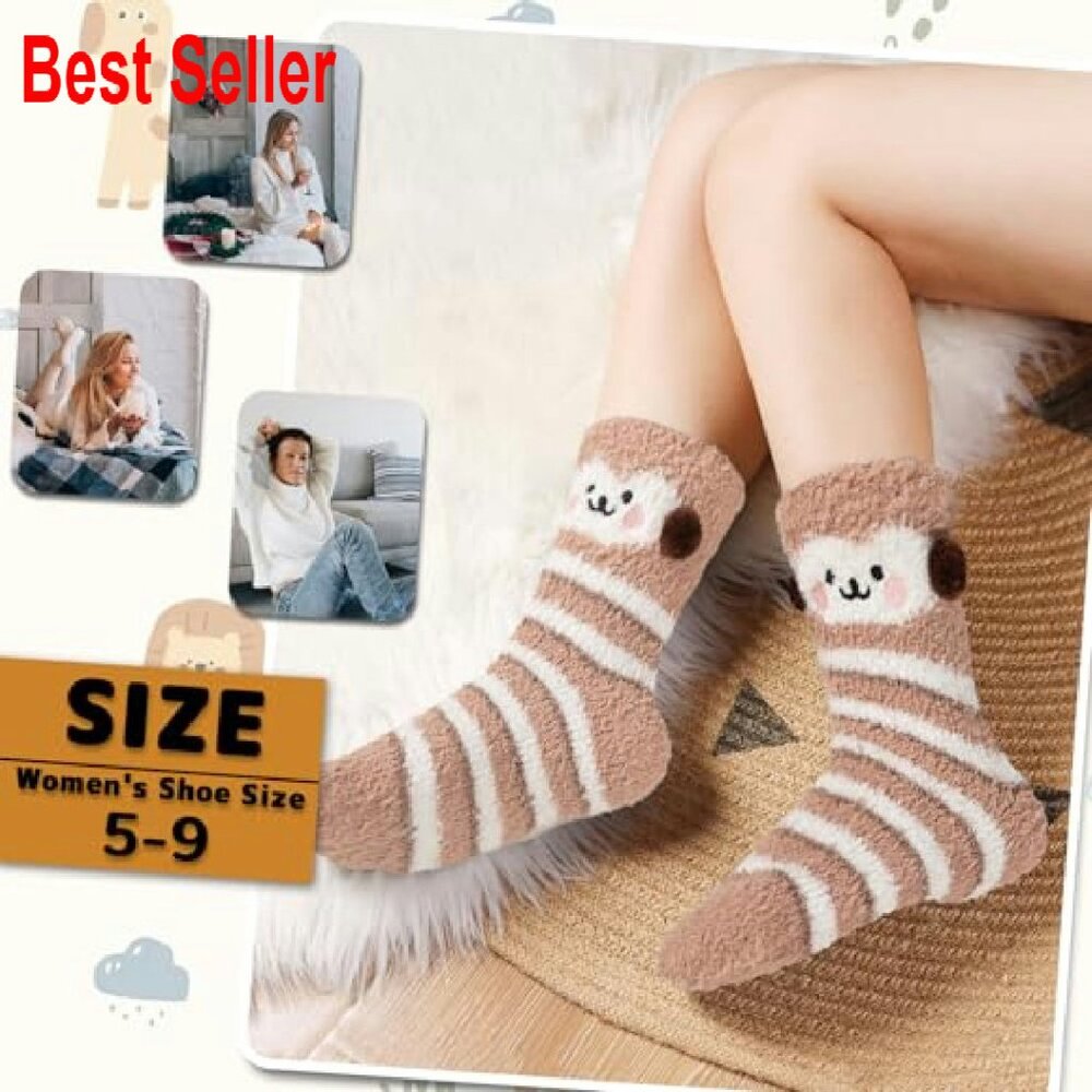 Cozy Winter Fuzzy Slipper Socks Soft Warm Fluffy Home Sleep Wear - Picture 6 of 8